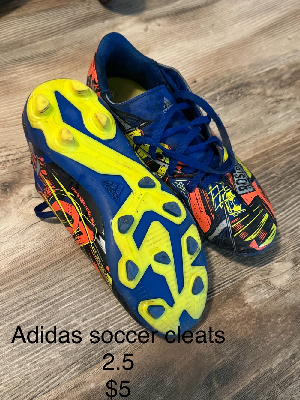 adidas Kids Blue & Neon Yellow Orange Accent Soccer Cleats